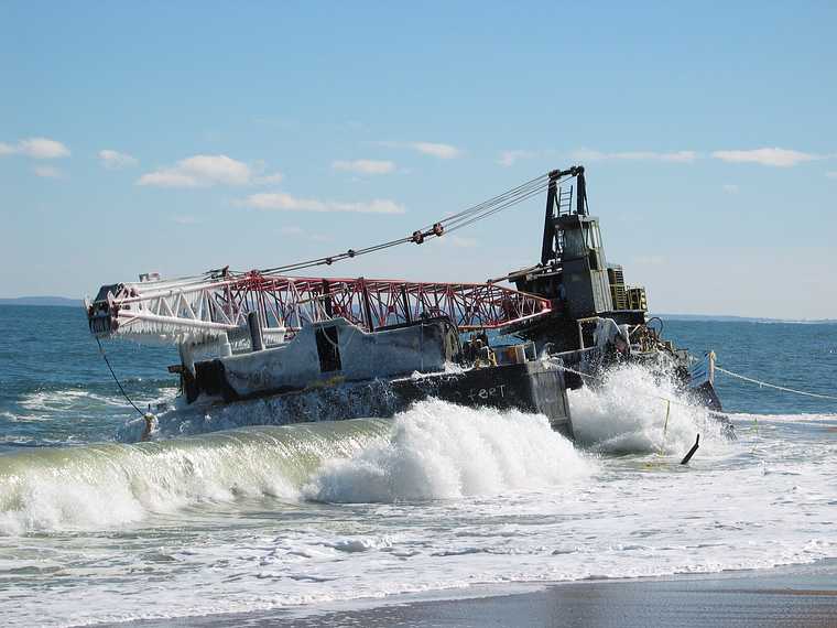 March 7, 2003 - North end of Plum Island, Massachusetts.<br />The grounded barge about to be dismantled.
