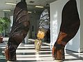 March 3, 2003 - Attleboro, Massachusetts.<br />Sculpture and painting exhibit at the Attleboro Museum for the Arts installation day.<br />Joyce's 3 maple seed sculptures (Potential 3 (cubed)).