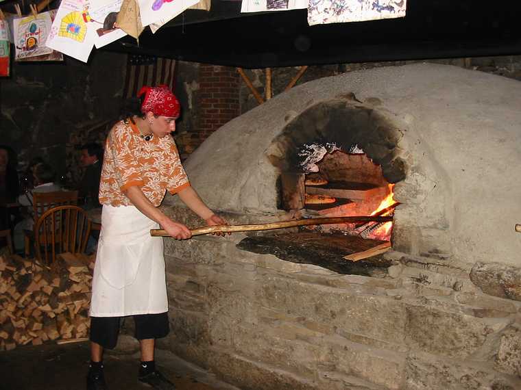 March 9, 2003 - Flatbread Company Restaurant, Amesbury, Massachusetts.<br />Adobe oven for pizza.