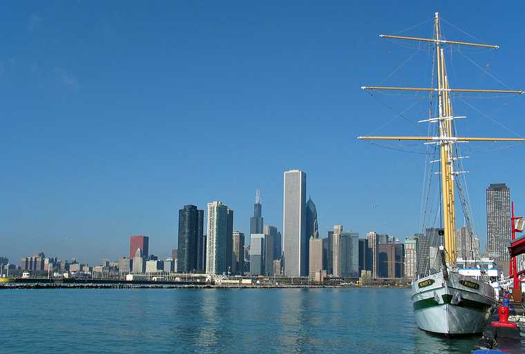 May 5, 2003 - Chicago, Illinois.<br />View southwest from Navy Pier.