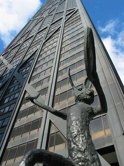 May 5, 2003 - Chicago, Illinois.<br />A sculpture by Barry Flanagan in front of the John Hankock building.