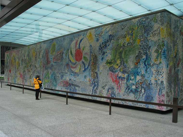 May 7, 2003 - Chicago, Illinois.<br />Joyce at "The Four Seasons" by Marc Chagall at Dearborn and Monroe Streets.