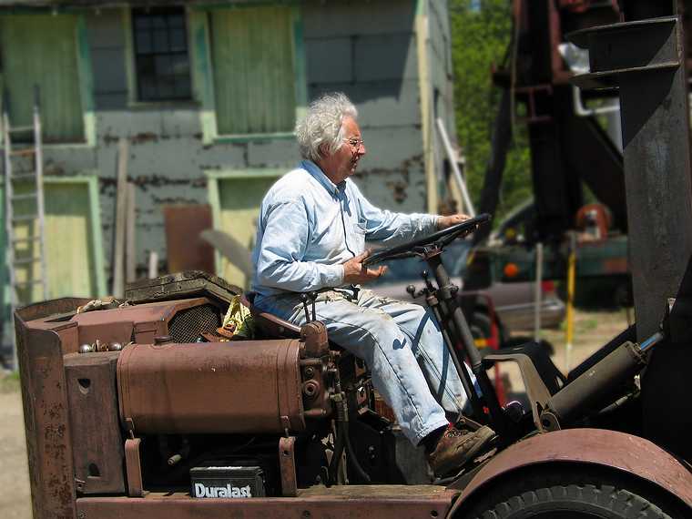 May 19, 2003 - Merrimac, Massachusetts.<br />In Bill Hanley's yard.<br />Bill driving anothe of his fork lifts.