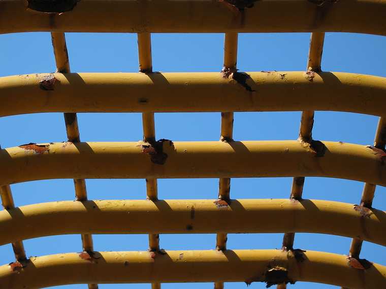 May 19, 2003 - Merrimac, Massachusetts.<br />In Bill Hanley's yard.<br />The roof of the protective cage of the big fork lift.