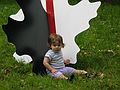 June 8, 2003 - Maudslay State Park, Newburyport, Massachusetts.<br />Carl and Egils' birthday celebration and the Maudslay Outdoor sculpture show.<br />Miranda at the foot of a piece of Joyce's sculpture.