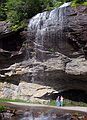 June 15, 2003 - Along US-64 between Highlands and Franklin, North Carolina.<br />Baiba and Joyce behind Bridal Veil Falls.