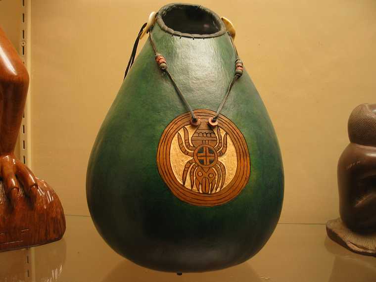 June 18, 2003 - Cherokee, North Carolina.<br />A gourd container at the Cherokee Museum.