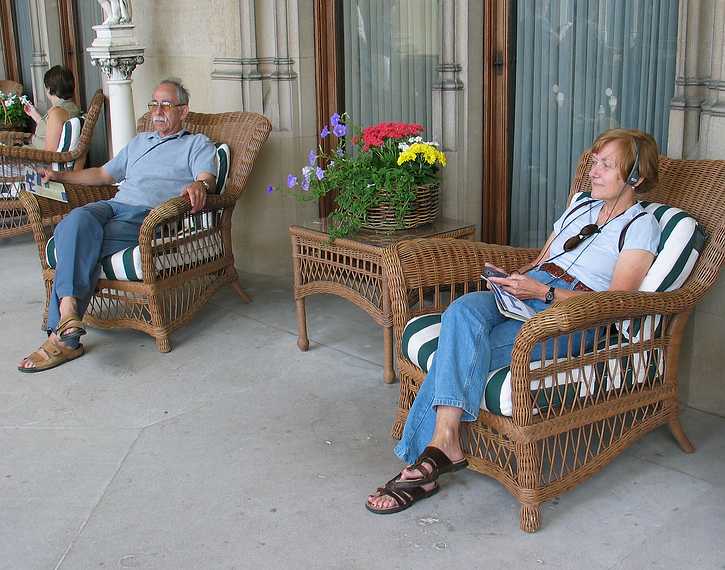 June 20, 2003 - Biltmore Estate, Asheville, North Carolina.<br />Ronnie and Baiba relaxing during the house tour on the veranda overlooking Mount Pisgah.