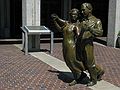 June 21, 2003 - Asheville, North Carolina.<br />On the Guilded Age trail: Appalachian Stage. Quilt and fiddle on bench and five dancers<br />and musicians mark the significance of Appalachian culture on the community.