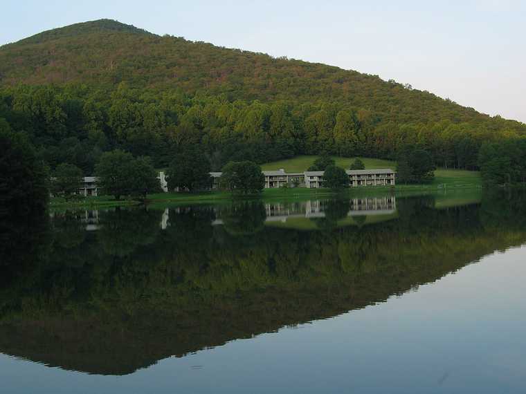 June 23, 2003 - Blue Ridge Parkway, Virginia.<br />Peaks of Otter area (mile 86).<br />Abbott Lake, Peaks of Otter Lodge, and Flat Top Moutain.