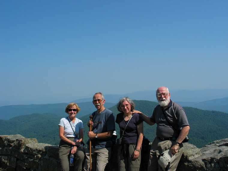 June 24, 2003 - Blue Ridge Parkway, Virginia.<br />Atop Sharp Top Mountain at Peaks of Otter area (mile 86).<br />Baiba, Ronnie, Joyce, and Egils.