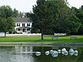 July 26, 2003 - Newbury, Massachusetts.<br />Vivian Metcalf's controversial art installation at Green Pond on the Common.