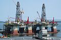 Aug 5, 2003 - Portland, Maine.<br />Oil drilling platforms destined for South America.