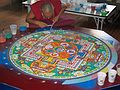 Aug 15, 2003 - Amesbury, Massachusetts.<br />Tibetan monks working on a sand mandala<br />at Saint James Episcopal Church on Main Street.