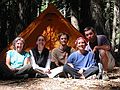 Aug 24, 2003 - Mendocino National Forest, California.<br />Joyce's trip to visit Melody.<br />Joyce, Mel's friend Gina, Gina's friend Joel, Melody, and Sati at their camp at Balck Butte.