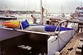 Sept 5, 2003 - Out of Newburyport, Massachusetts, to Jeffries Ledge.<br />An Adventure Learning whale watch kayaking trip.<br />The Ninth Wave catamaran being loaded with kayaks.