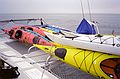 Sept 5, 2003 - Out of Newburyport, Massachusetts, to Jeffries Ledge.<br />An Adventure Learning whale watch kayaking trip.<br />The kayaks are stowed at the front of the catamaran.