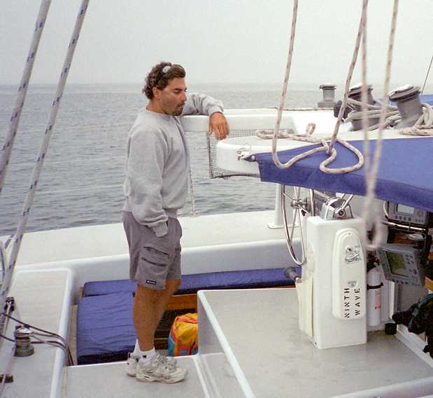 Sept 5, 2003 - Out of Newburyport, Massachusetts, to Jeffries Ledge.<br />An Adventure Learning whale watch kayaking trip.<br />Our captain.