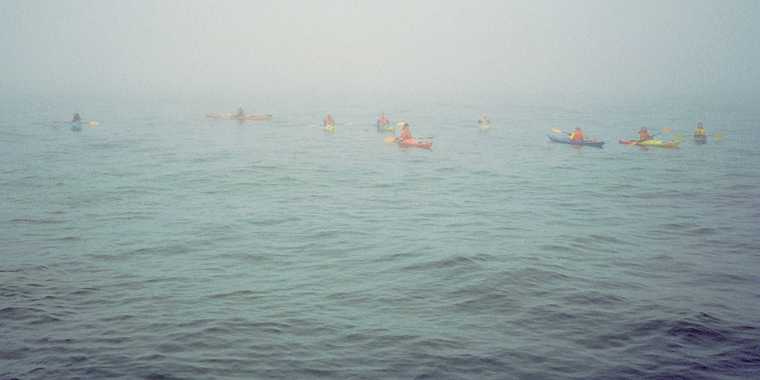 Sept 5, 2003 - Out of Newburyport, Massachusetts, to Jeffries Ledge.<br />An Adventure Learning whale watch kayaking trip.<br />Fog at Jeffries Ledge.