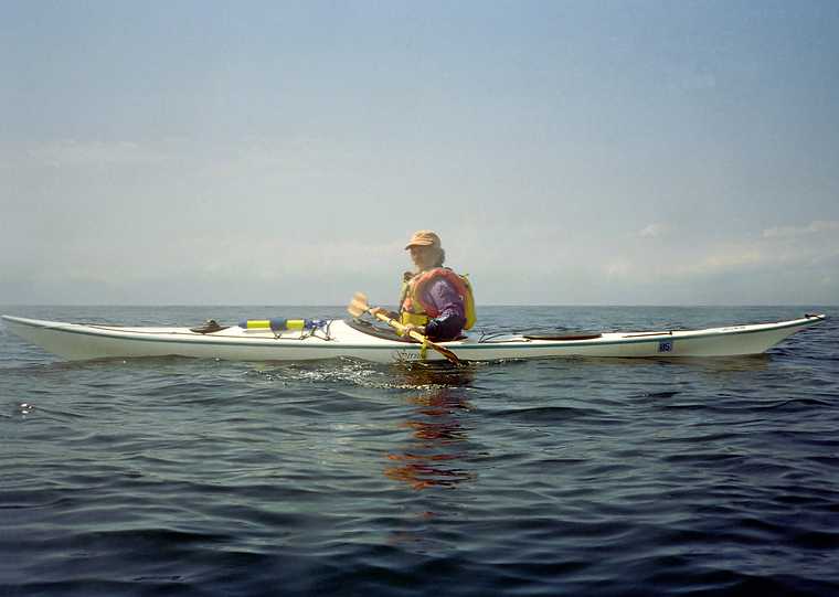 Sept 5, 2003 - Out of Newburyport, Massachusetts, to Jeffries Ledge.<br />An Adventure Learning whale watch kayaking trip.<br />One of our guides.