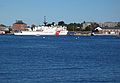 Sept 30, 2003 - Portsmouth, New Hampshire.<br />Coast Guard boat moored on the Maine side of the Piscataqua River.