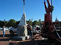 Oct 13, 2003 - Newburyport, Massachusetts.<br />Antoinette Prien Schultze installing her sculpture "Aurora" at Somerby's Landing.