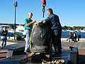 Oct 13, 2003 - Newburyport, Massachusetts.<br />Joe Landry installing his sculpture at Somerby's Landing.