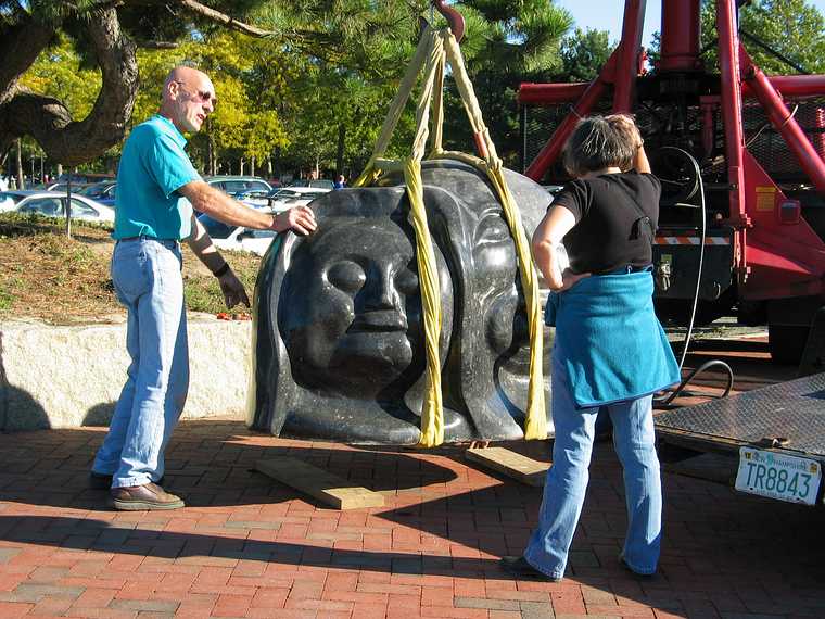 Oct 13, 2003 - Newburyport, Massachusetts.<br />Joe Landry installing his sculpture at Somerby's Landing.