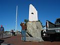 Oct 13, 2003 - Newburyport, Massachusetts.<br />Antoinette Prien Schultze and her sculpture "Aurora" at Somerby's Landing.
