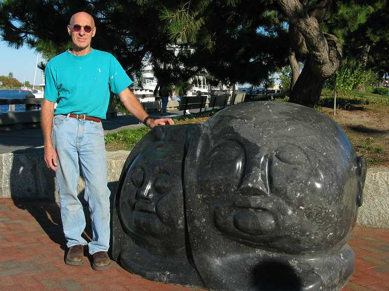 Oct 13, 2003 - Newburyport, Massachusetts.<br />Joe Landry installing his sculptures "Alice and Albert" at Somerby's Landing.