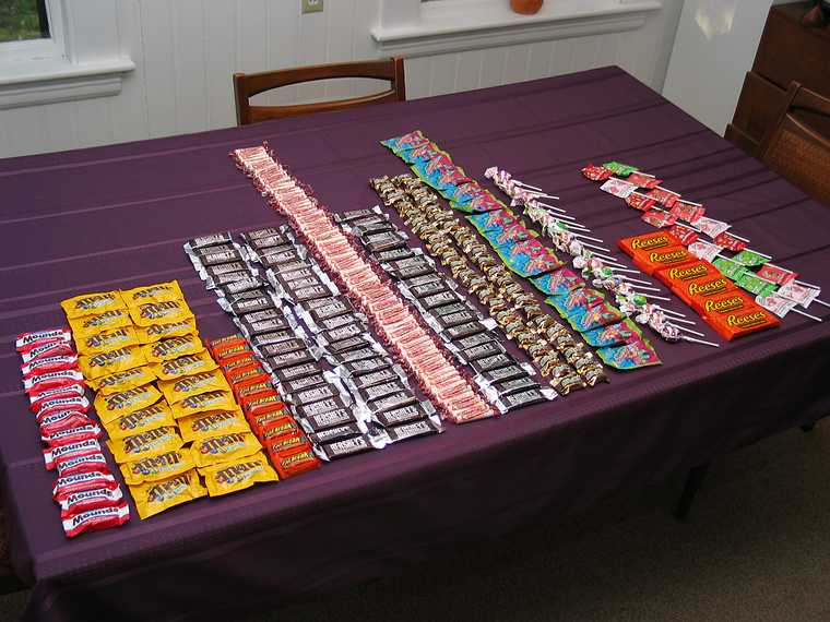 Oct 31, 2003 - Halloween, Merrimac, Massachusetts<br />The loot at the beginning of the evening.