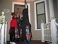 Oct 31, 2003 - Halloween, Merrimac, Massachusetts.<br />Joyce greeting two trick and treaters.