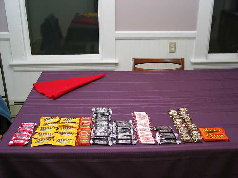 Oct 31, 2003 - Halloween, Merrimac, Massachusetts.<br />The loot at the end of the evening.