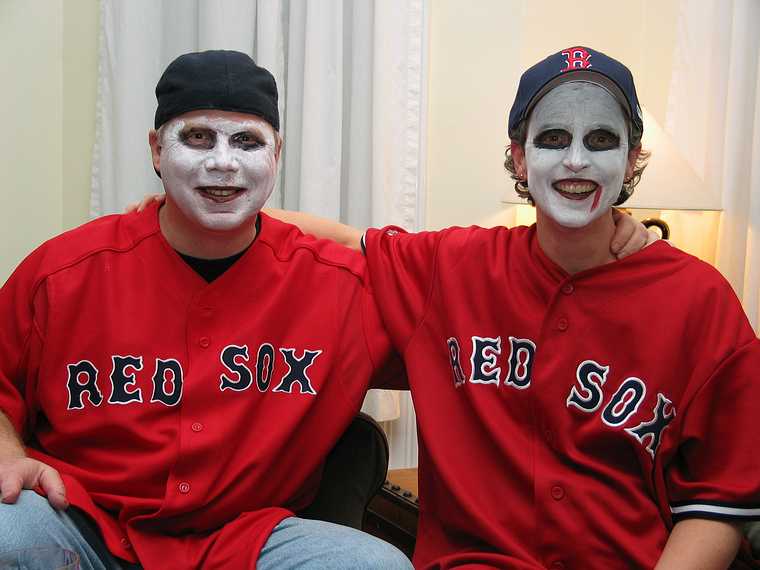 Nov 1, 2003 - Marrimac, Massachusetts.<br />At Cindia and Lance's for a pot luck supper party the day after Halloween.<br />Husband and Julie, the "Dead Sox" couple (the Red Sox lost to the Yankees in the American League playoffs).