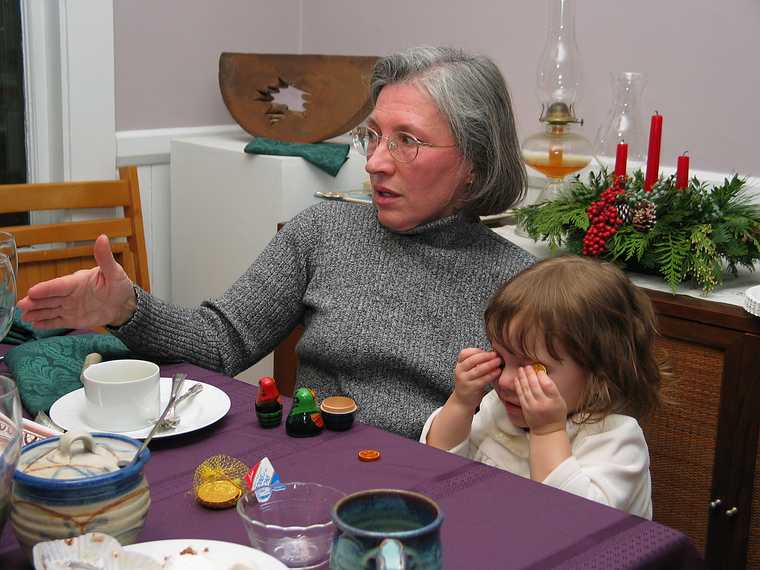 Dec 21, 2003 - Merrimac, Massachusetts.<br />Christmas tree decorating party.<br />Joyce and Miranda.