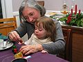 Dec 21, 2003 - Merrimac, Massachusetts.<br />Christmas tree decorating party.<br />Joyce and Miranda.