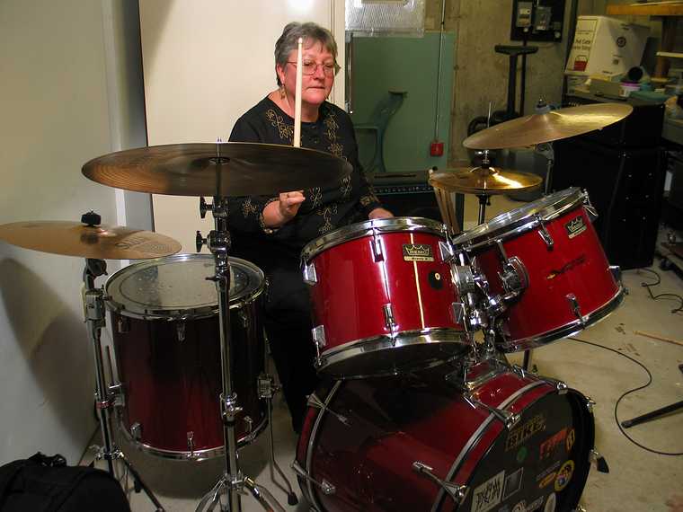 Dec 25, 2003 - At Tom and Kim's in South Hampton, New Hampshire.<br />Norma playing on Michael's drums.