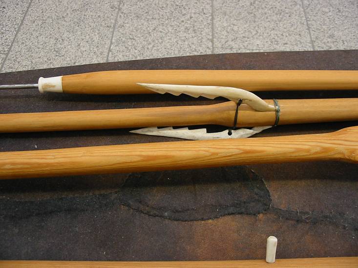 March 19, 2004 - Reykjavik, Iceland.<br />One of the lance tips on the skin kayak at the library.