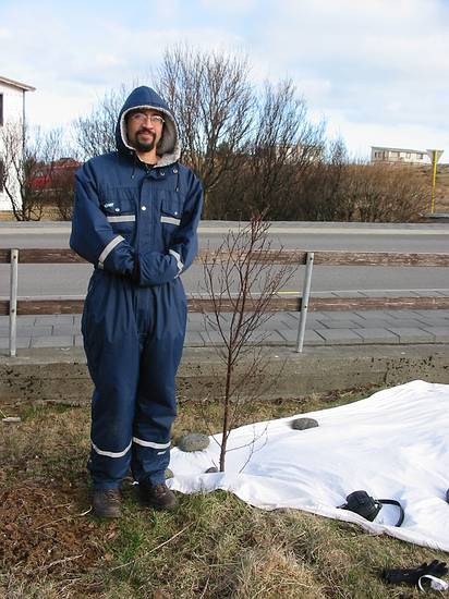 March 22, 2004 - Vogar, Iceland.<br />Eric and Joyce's recording of footprint and dripline patterns of Eric's three small birch saplings.