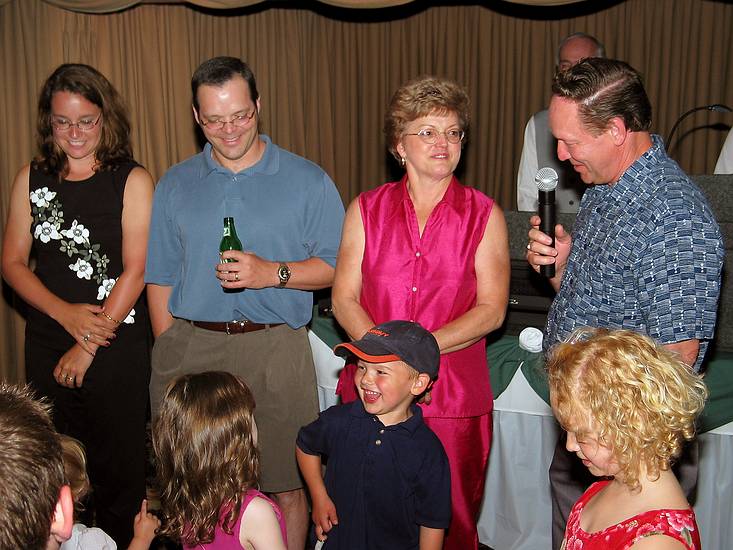 May 15, 2004 - Sawyers Banquet Facilities, Plaistow, New Hampshire.<br />Farewell dinner/dance for Becky and Ernie and their children.<br />Becky, Ernie, and Ernie's parents, and Max in front.