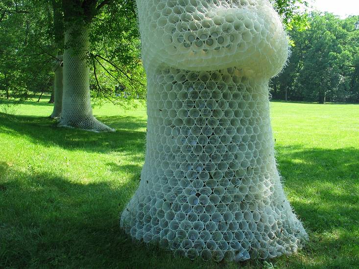 May 22, 2004 - Evergreen House, Baltimore, Maryland.<br />Rene Rendine, "Swell", 2004; plastic cups and cable ties; 20' x aprox. 9' diameter each.