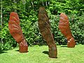 May 27, 2004 - June LaCombe/SCULPTURE at Hawk Ridge, Pownal, Maine.<br />Joyce Audy Zarins, "Potential Cubed x 3"; steel, wind kinetic; 92" x 40" x 6" each; $3000 each.