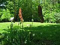 May 27, 2004 - June LaCombe/SCULPTURE at Hawk Ridge, Pownal, Maine.<br />Joyce Audy Zarins, "Potential Cubed x 3"; steel, wind kinetic; 92" x 40" x 6" each; $3000 each.