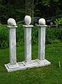 June 2, 2004 - June LaCombe/SCULPTURE at Hawk Ridge, Pownal, Maine.<br />Opening Reception.<br />Carole Hanson, "Triptych"; Vernont marble; $8500.