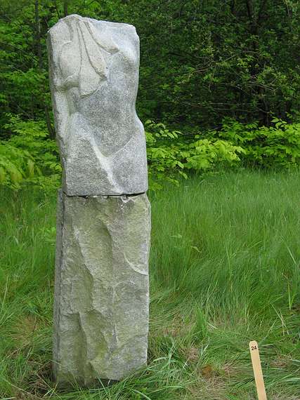 June 2, 2004 - June LaCombe/SCULPTURE at Hawk Ridge, Pownal, Maine.<br />Opening Reception.<br />Don Meserve, "Nymph"; granite; $3500.