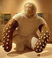 June 10, 2004 - Anchorage, Alaska.<br />Anchorage Museum of History and Art.<br />Lawrence Ullaqq Ahvakana, "Waiting for the Wolf Dance", 1949, alabaster, walnut, walrus ivory and metal.