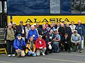 June 12, 2004 - Seward, Alaska. The whole Interhostel "Alaska, Land of the Midnight Sun" group plus the train conductor.<br />Back row: Phil, Michelle, Jim, Ken, Helen B., Helen K., Bob, Fae, Pam, Jane, Sue, Donna, Phyllis, Bill, Mary Lou, Jan, Arn.<br />Front row: Egils, Joyce, Carol, June, Joe, train conductor, Eric.