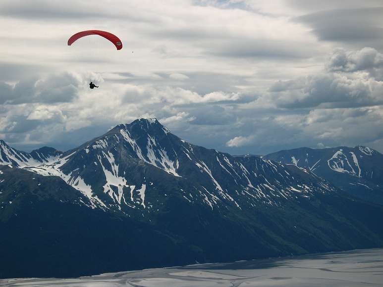 June 13, 2004 - Alyeska Resort and Ski Area, Alaska.<br />One of the three parasailers we saw.