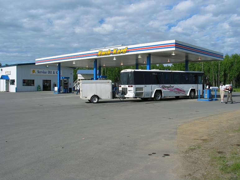 June 14, 2004 - Willow, Alaska.<br />Our tour bus and Carol Buquo and Joyce.