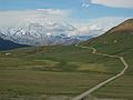 June 15, 2004 - Denali National Park, Alaska.<br />Typical view of Mt. Denali and typical Alaskan traffic.